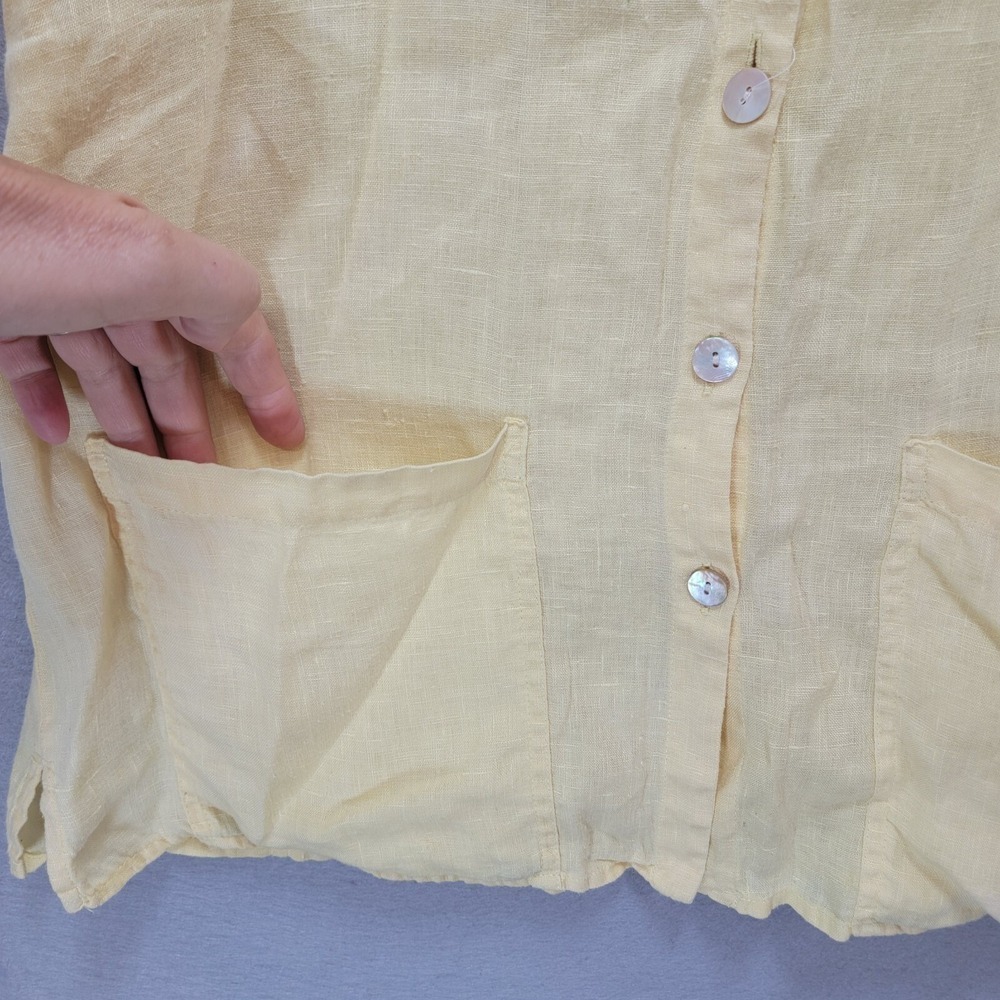 Flax Linen Tunic Top Women S Button Collar Pockets Yellow Quiet Luxury Lagenlook - Picture 5 of 14